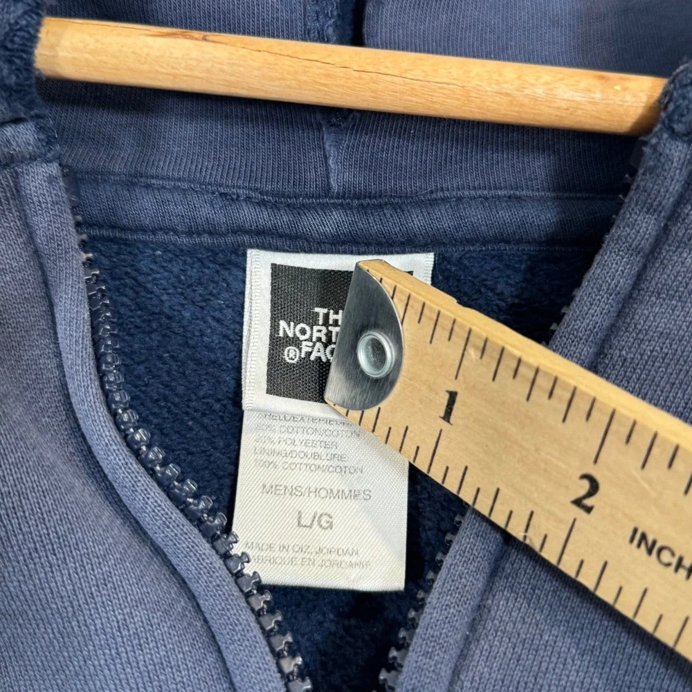 The North Face Navy Blue Distressed Arch Logo Zip Up Hoodie Large